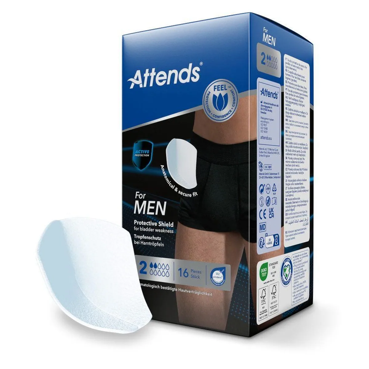Attends For Men 2 Protective Shield, perfekte Passform, hohe Saugkraft, geruchsbindend