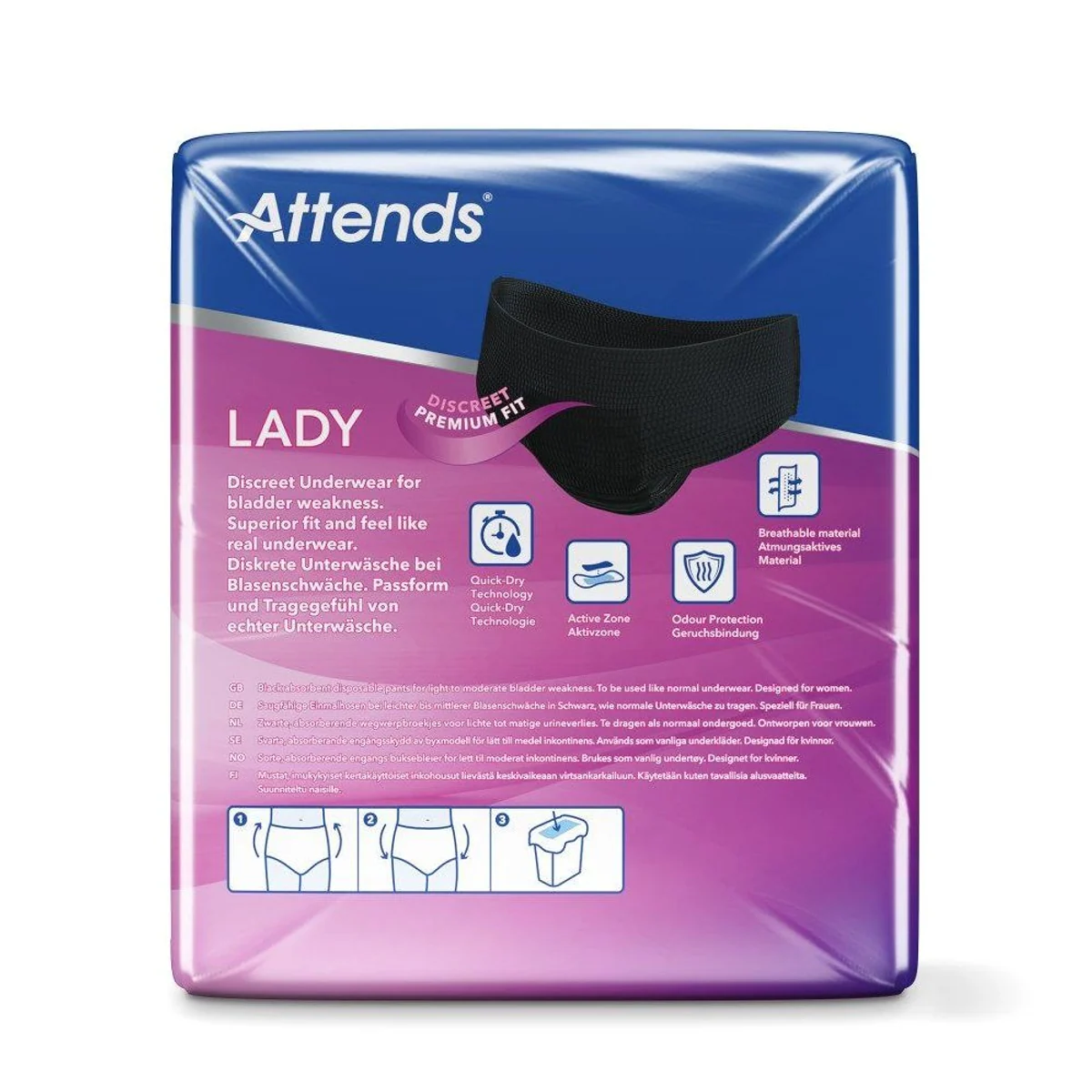 Attends Lady Discreet Underwear, seidig weich, diskret und saugfähig — Größe L 3