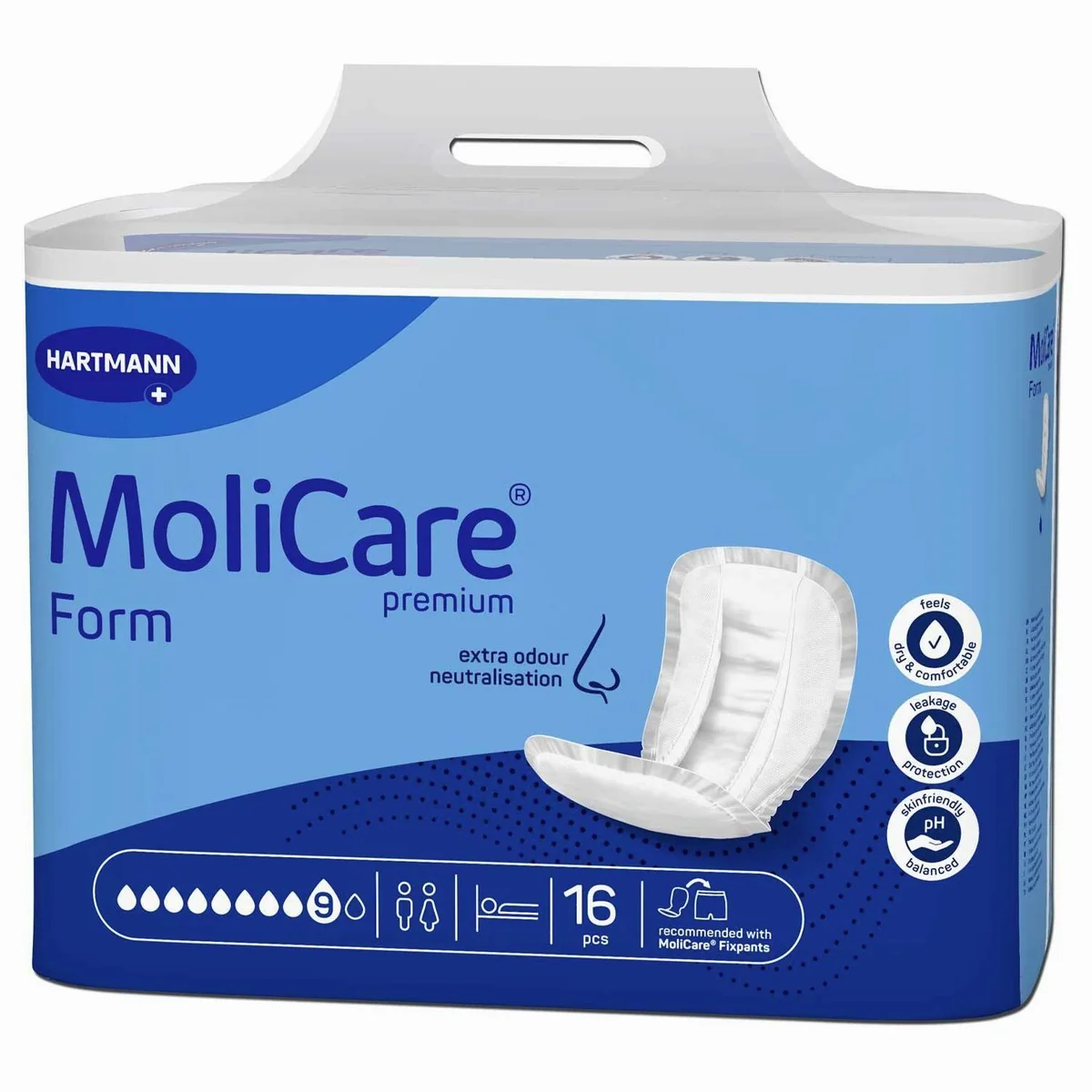 MoliCare Premium Form 9 Tropfen, anatomisch geformte Inkontinenzvorlagen, 16 Stück — für sehr schwere Inkontinenz