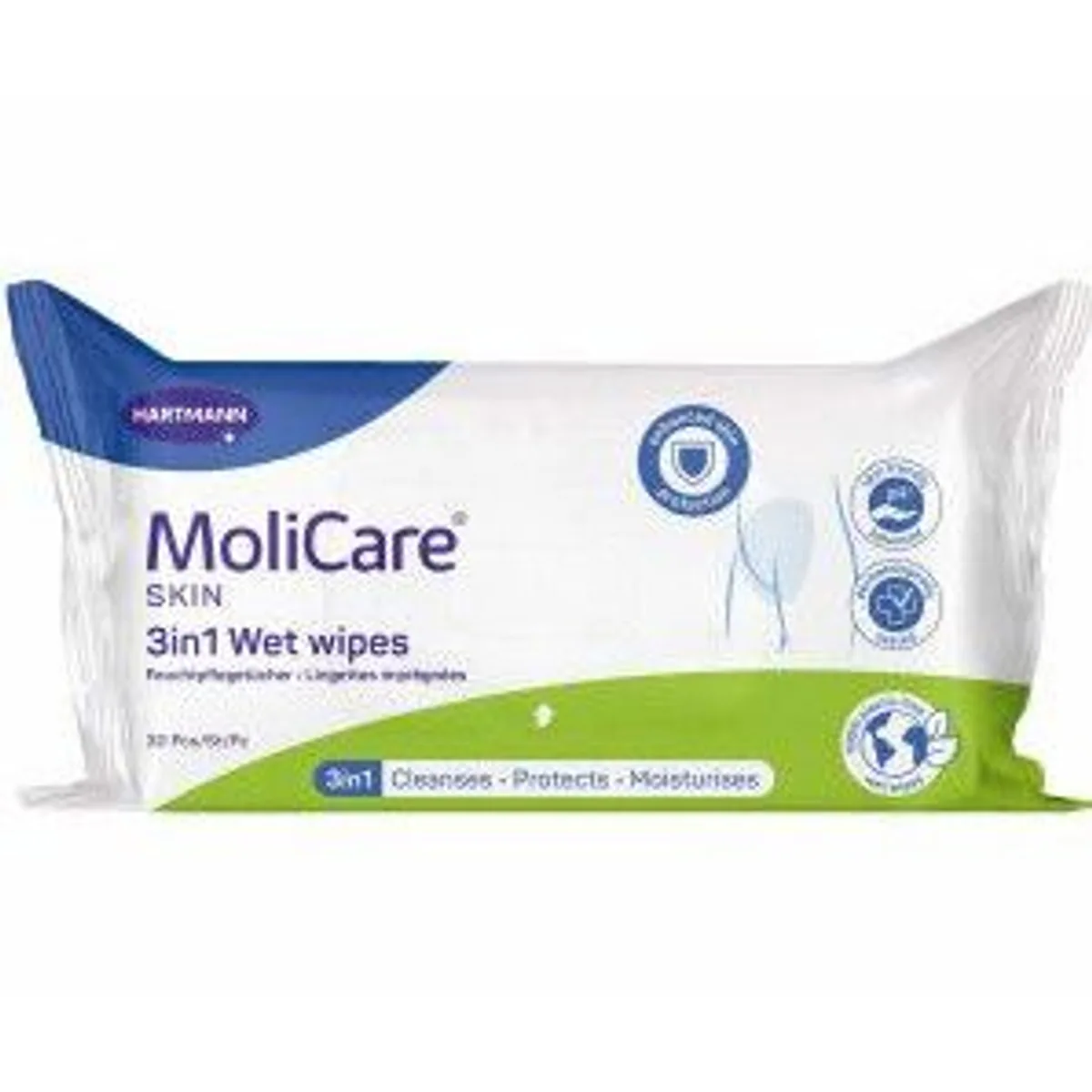 MoliCare Skin 3in1 Feuchtpflegetücher, sanfte Reinigung, pflegend, praktische Größe 2
