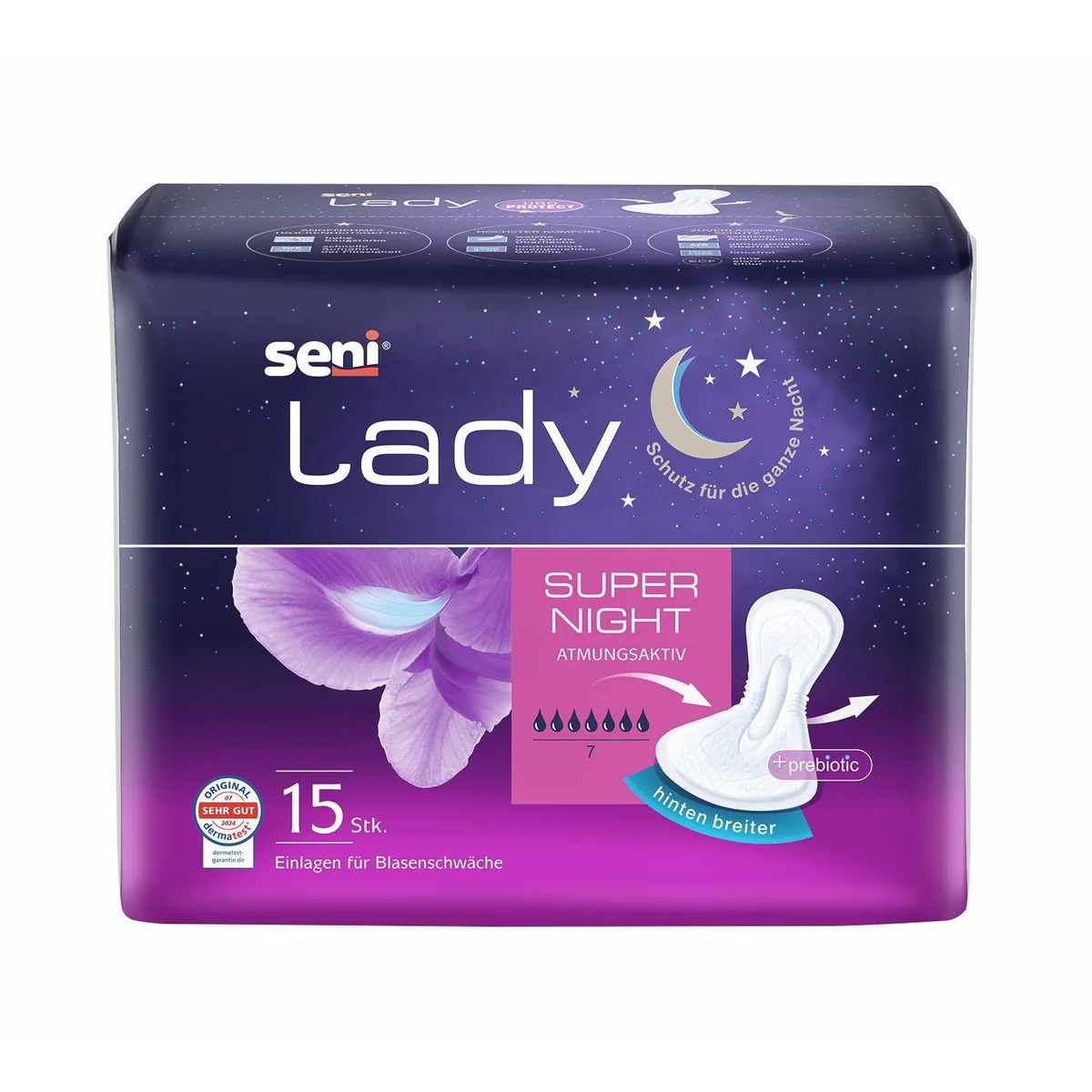 Seni Lady Super Night, 12x15 Stück, 7 von 7 Tropfen, effektiver Nacht-Schutz