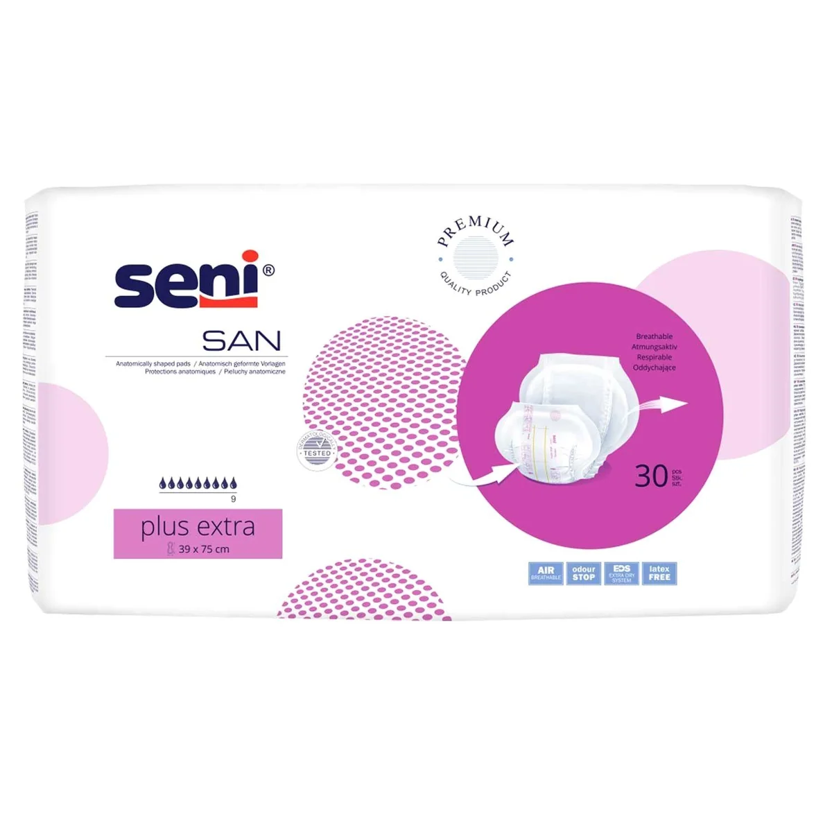 Seni San Plus Extra Inkontinenzvorlagen, atmungsaktiv, anatomisch geformt, seitlicher Auslaufschutz